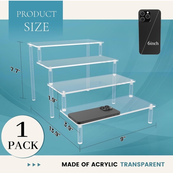 Acrylic Risers for Display 1 Pack 4 Tier - Picture 3 of 4